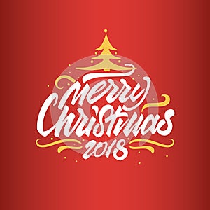 Christmas lettering on yellow Christmas tree. Christmas lettering for posters, postcards, gifts and much more