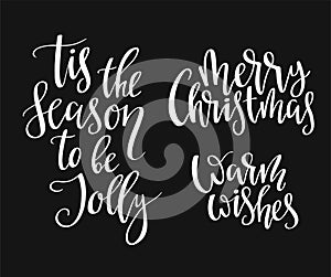 Christmas letters, vector phrases isolated on black background.