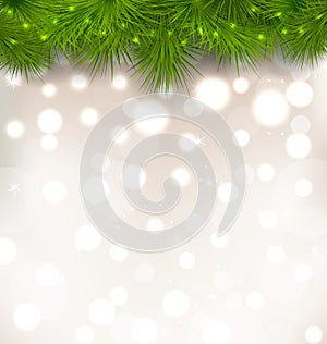 Christmas light background with realistic fir twigs