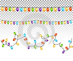 Christmas light bulbs garlands on transparent background vector