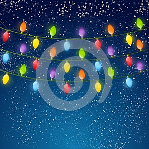 Christmas light bulbs on sky background 4