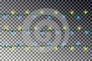 Christmas light decoration. Realistic garland vector. Light string effect.