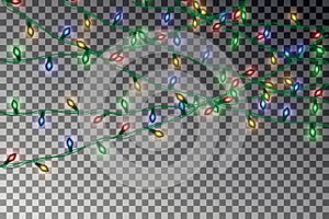 Christmas light grid decoration. Realistic garland vector. Light string effect.