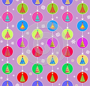 Christmas light violet seamless childish wrapping paper for winter holiday celebration with hanging cut out decoration with colorf