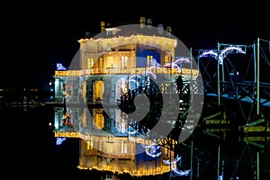 Christmas lighting on the Casina Vanvitelliana. The house is located on the Fusaro lake in Naples, Italy