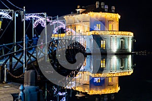 Christmas lighting on the Casina Vanvitelliana. The house is located on the Fusaro lake in Naples, Italy