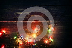 Christmas lights background - Rustic Merry christmas xmas background