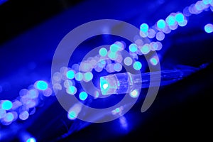 Christmas lights on blue