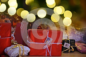 Christmas lights bokeh background/backdrop with wrapped christmas presents