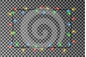 Christmas lights border vector. Holiday light string decor element. Vector illustration