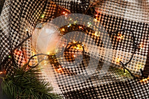 Christmas lights bulb frame decoration. Merry Christmas and New Year holiday background