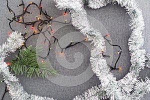 Christmas lights bulb frame decoration. Merry Christmas and New Year holiday background