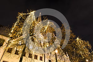 Christmas lights at the cathedral in Regensburg, Germany