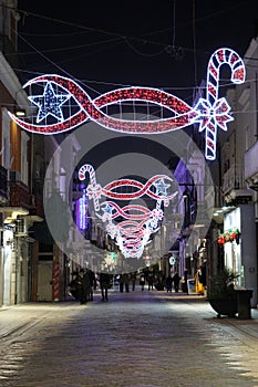 Christmas lights decorations in the street of Manfredonia