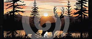 a christmas forest scene with christmas decorations, snow scene decorations on forest and trees