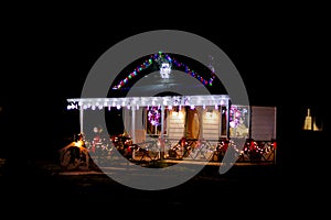 Christmas lights on front of house