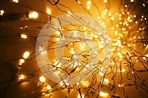 Christmas Lights Garland, Blurred Led Bulb Light Background