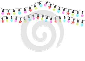 Christmas lights. Garlands isolated on a light background. Place for text. Vector illustration.