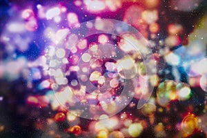 Christmas lights. Gold Holiday New year Abstract Glitter Defocused Background With Blinking Stars and sparks