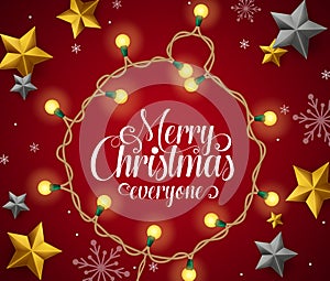 Christmas lights greeting card vector background design. Merry christmas everyone text. photo