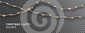 Christmas lights isolated. Glowing garland on transparent background. Shiny led lights.