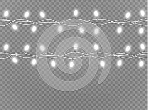 Christmas lights isolated realistic design elements. Glowing lights for Xmas Holiday cards, banners, posters, web design