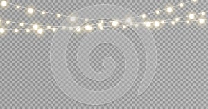 Christmas lights isolated realistic design elements. Glowing lights for Xmas Holiday cards, banners, posters, web design.