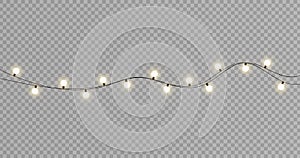 Christmas lights isolated realistic design elements. Glowing lights for Xmas Holiday cards, banners, posters, web design.