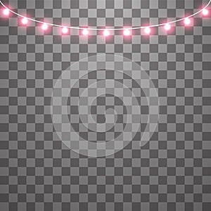 Christmas lights isolated on transparent background. Set of red xmas glowing garland. Vector illustration