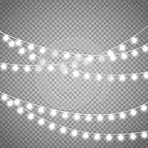 Christmas lights isolated on transparent background. Vector xmas glowing garland.