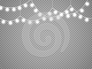 Christmas lights isolated on transparent background. Vector xmas glowing garland.