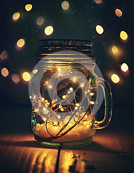 Christmas lights in a jar