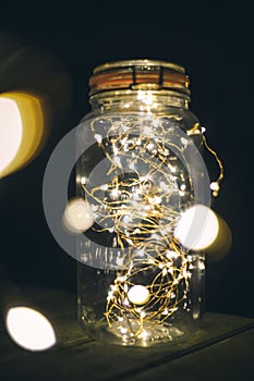 Christmas Lights in Jar at Night