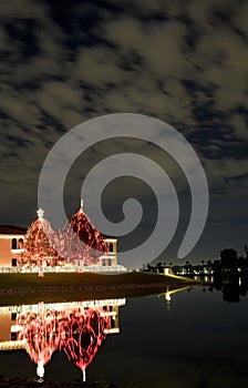 Christmas Lights Reflected In Lake