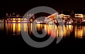 Christmas Lights Reflecting on Lake