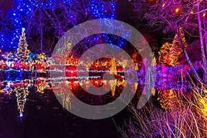 Christmas Lights Reflection Van Dusen Garden Vancouver British Columbia Canada photo