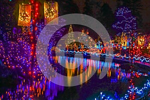 Christmas Lights Reflection Van Dusen Garden Vancouver British Columbia Canada photo