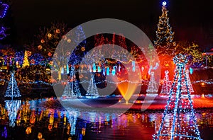 Christmas Lights Reflection Van Dusen Garden Vancouver British Columbia Canada photo