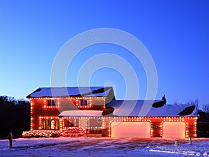 Christmas lights and residential house