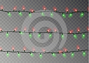 Christmas lights string isolated. Realistic garland decoration. Festive design elements. Glowing lig