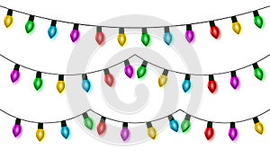 Christmas lights string set vector, color garland collection, isolated on white. Garland hanging, ol