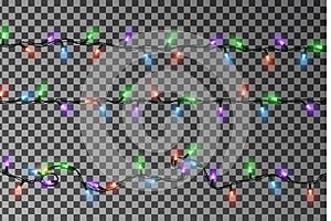 Christmas lights string vector. Border of garland, glowing lights string. Vector illustration