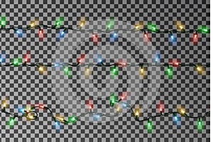 Christmas lights string vector. Border of garland, glowing lights string. Vector illustration