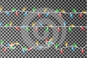 Christmas lights string vector. Border of garland, glowing lights string. Vector illustration