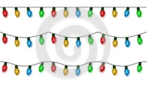 Christmas lights string vector, color garland set isolated on white. Garland balls seamless. Hanging photo