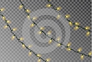 Christmas lights string vector. Transparent effect decoration isolated on background. Realistic Christmas color garland vector.