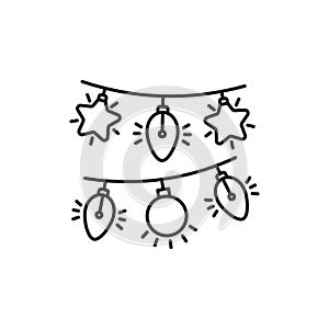 Christmas lights thin line icon, christmas and new year, festive light sign