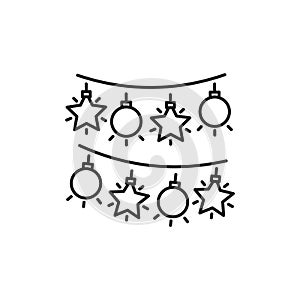 Christmas lights thin line icon, christmas and new year, festive light sign