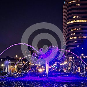 Christmas lights water fountain blue holiday Long Beach California night time