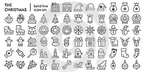 Christmas line icon set, celebration symbols collection, vector sketches, logo illustrations, winter signs linear